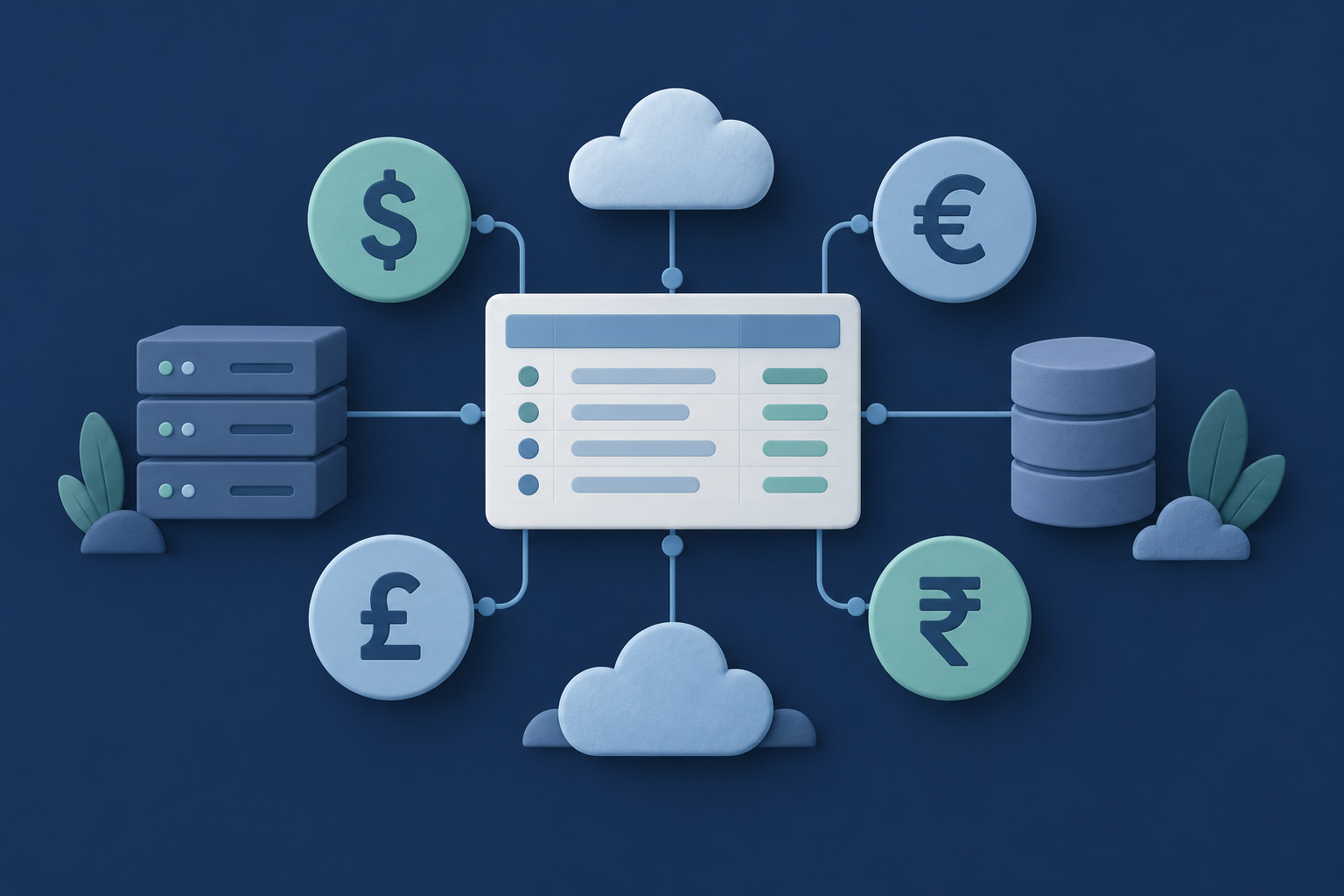 Dollar, euro, pound and rupee costs connected with cloud and infrastructure in one ledger.
