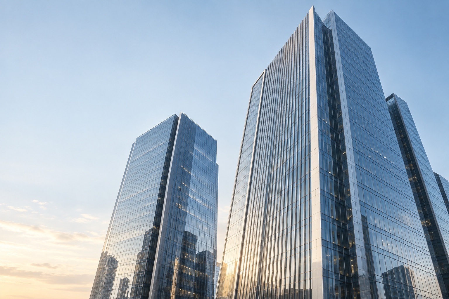 Enterprise office buildings in morning light.