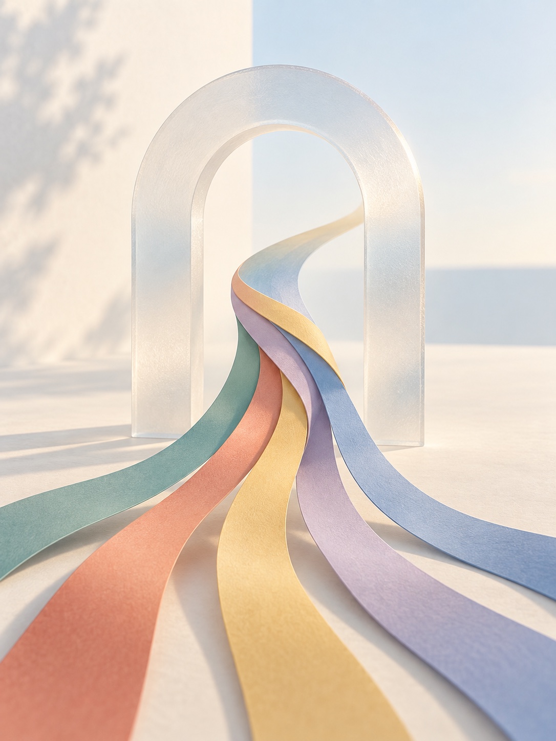 Five colored paths come together through one arch, representing a shared enterprise foundation.